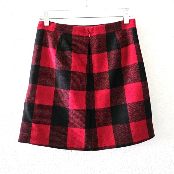 J Crew mini skirt in size 0 red buffalo check lined ruffle wool blend NWT - Picture 4 of 9
